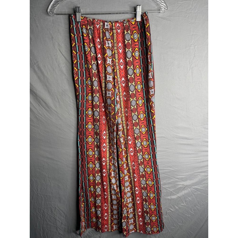 Papaya Womens Medium Red Geometric Tribal Print Wide Leg Palazzo Pants Boho